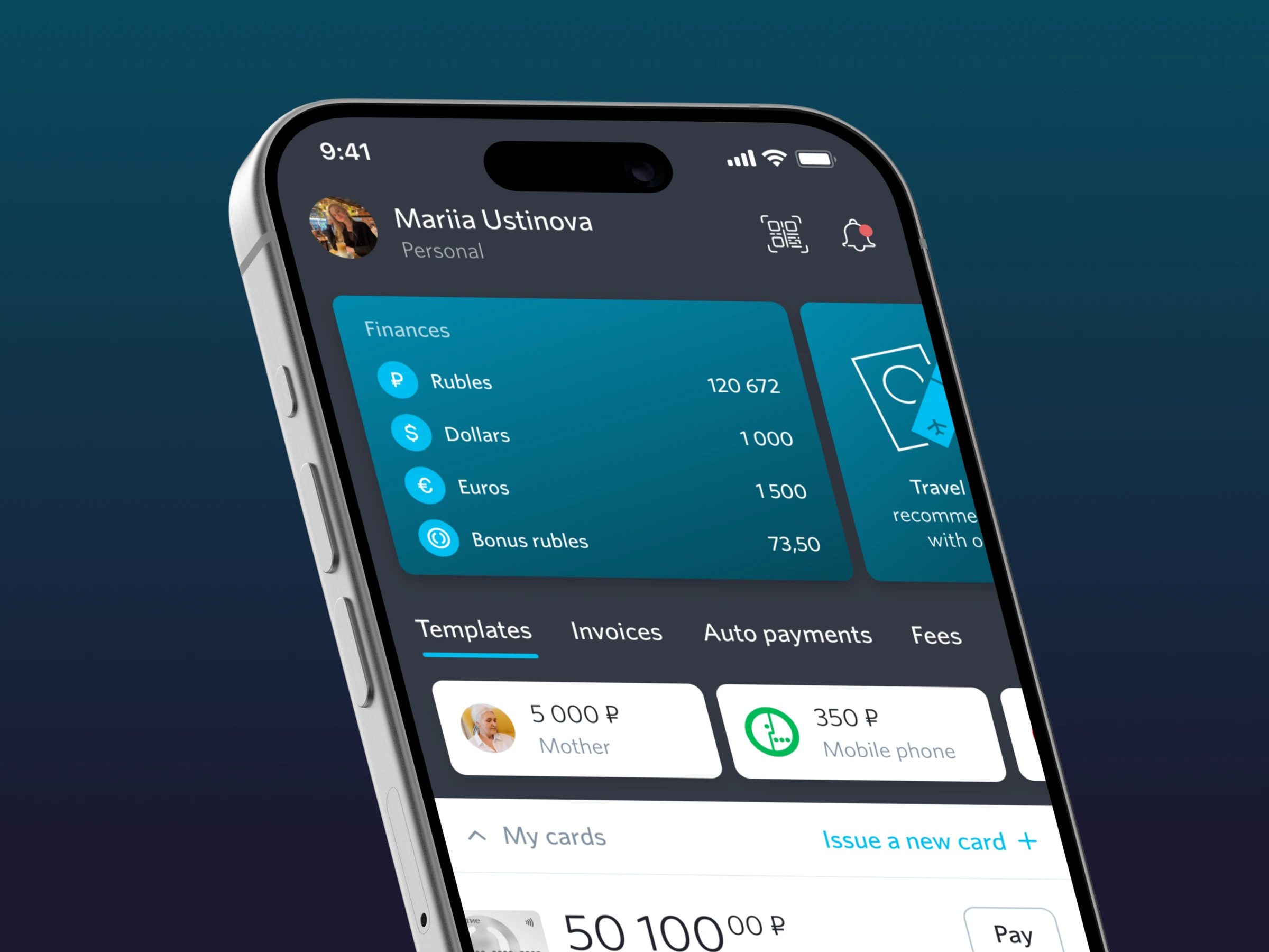 Private client banking app on smartphone screens