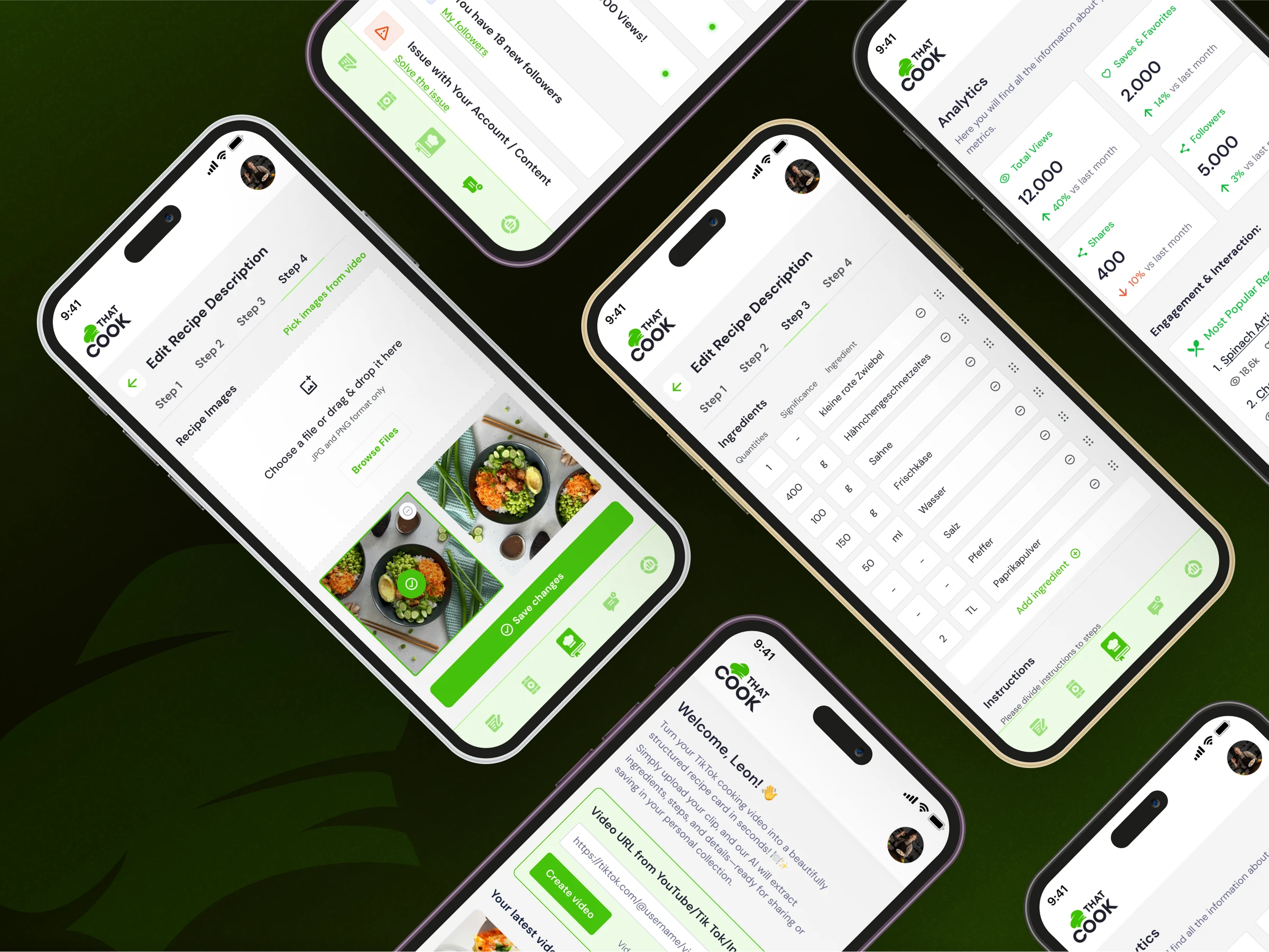 That Cook food creator app interfaces on mobile devices