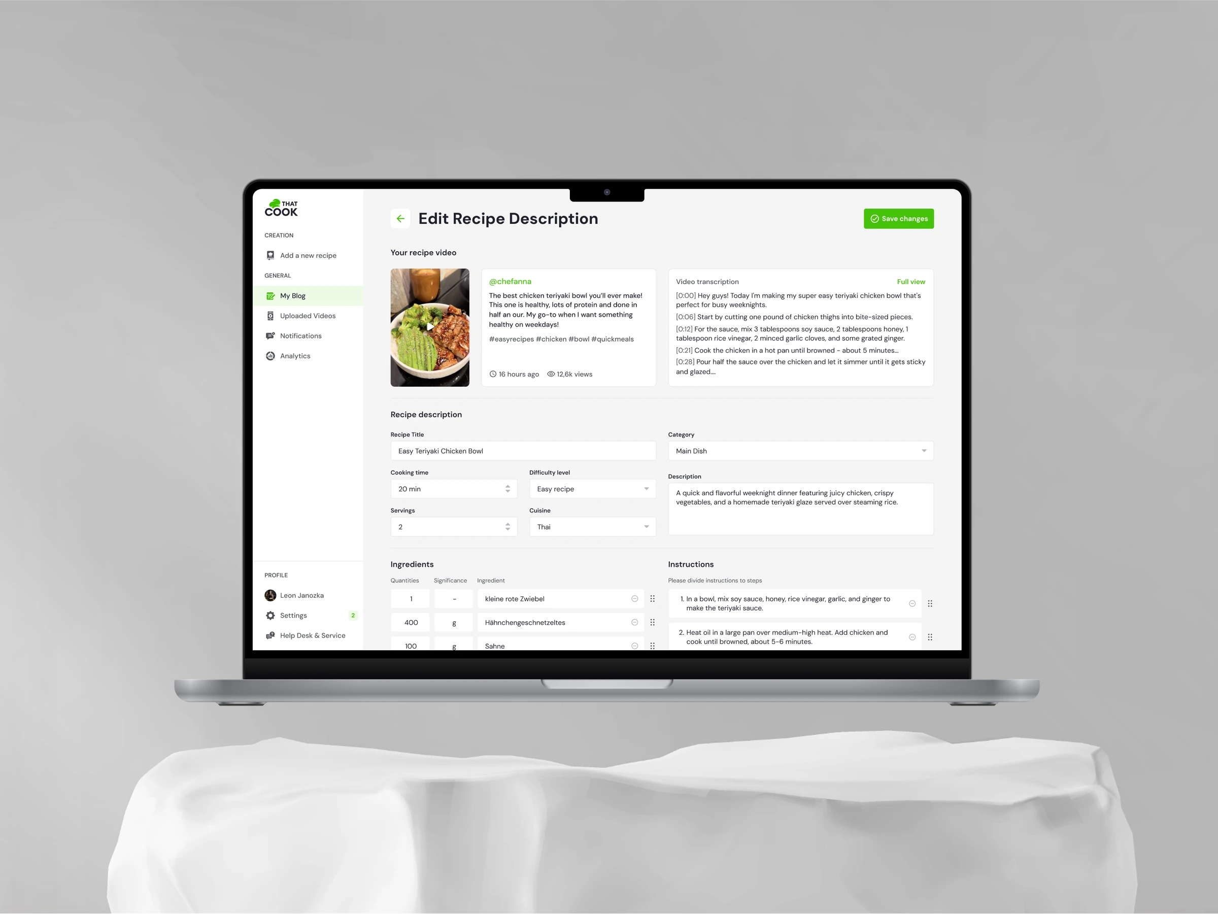 That Cook content automation and creator analytics dashboard