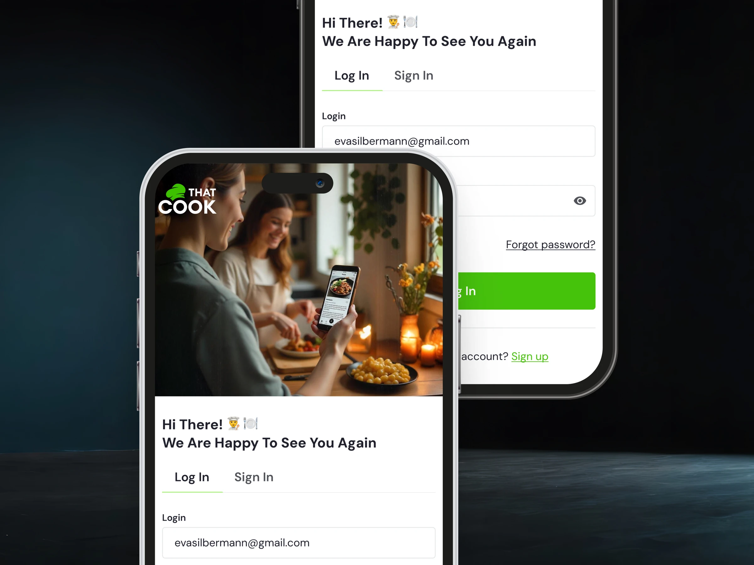 That Cook mobile recipe feed and creator profile screens