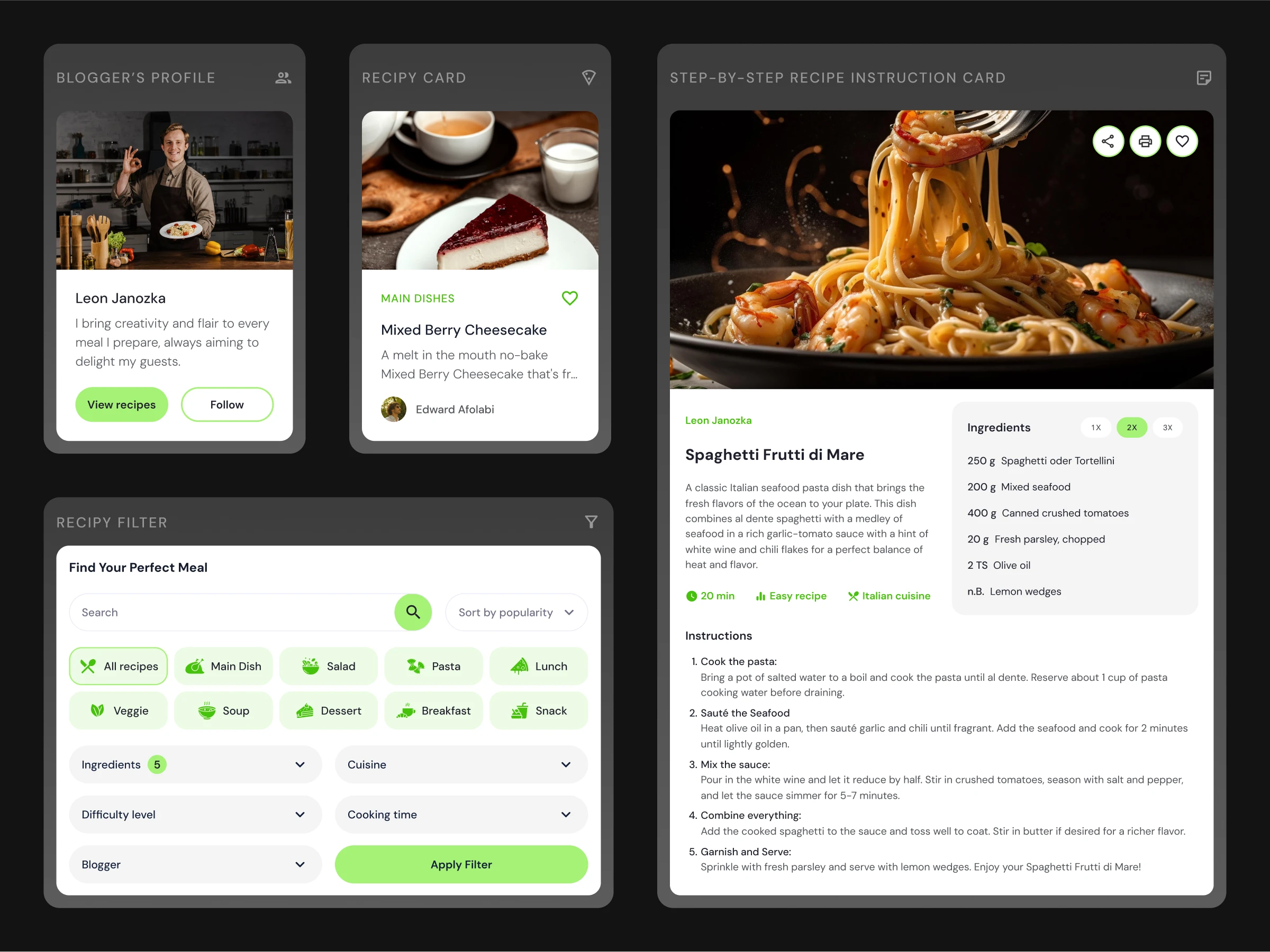 That Cook recipe cards and audio guide screens