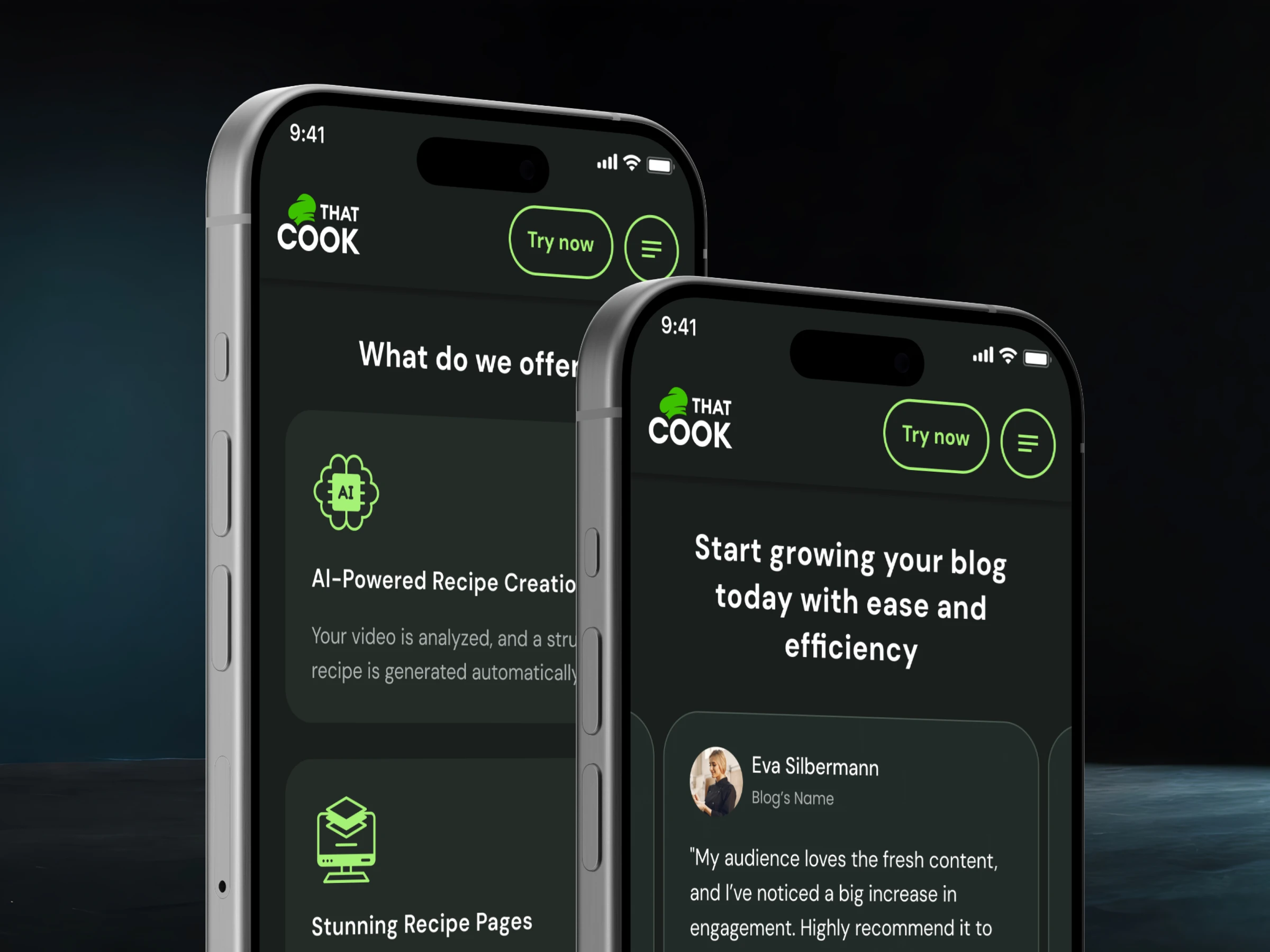 Food creator product screens on mobile devices