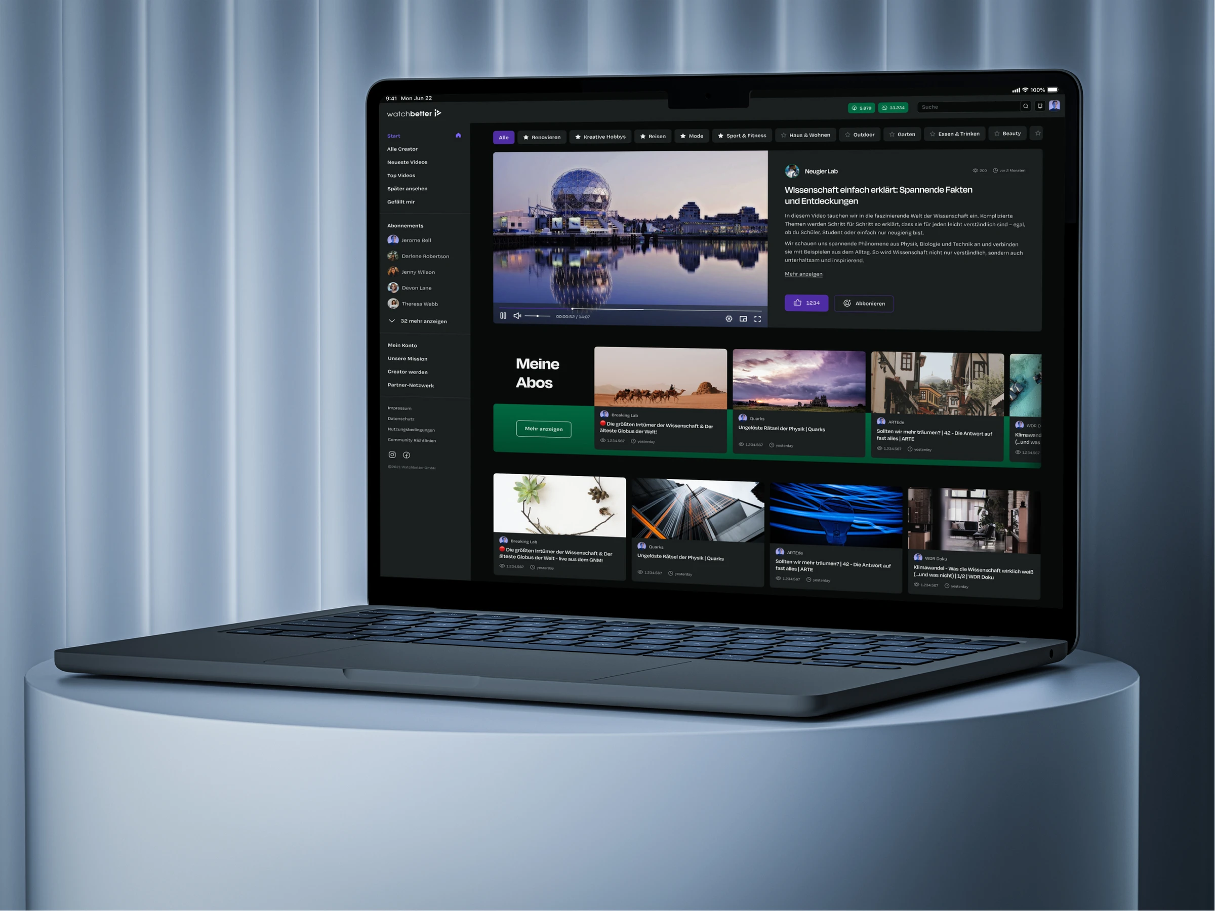 Laptop displaying a sustainable video streaming platform