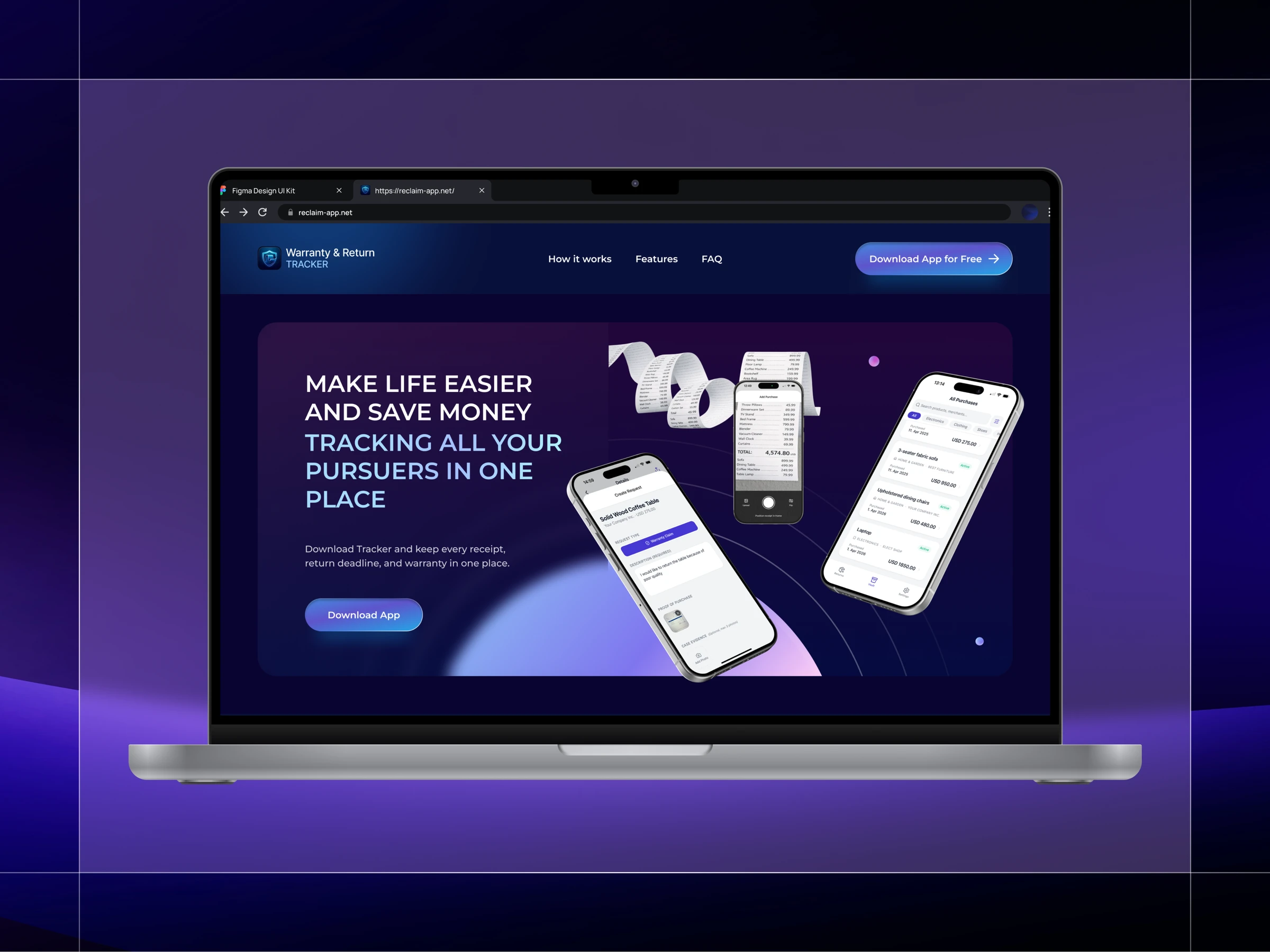 Final Reclaim responsive landing page and product screens