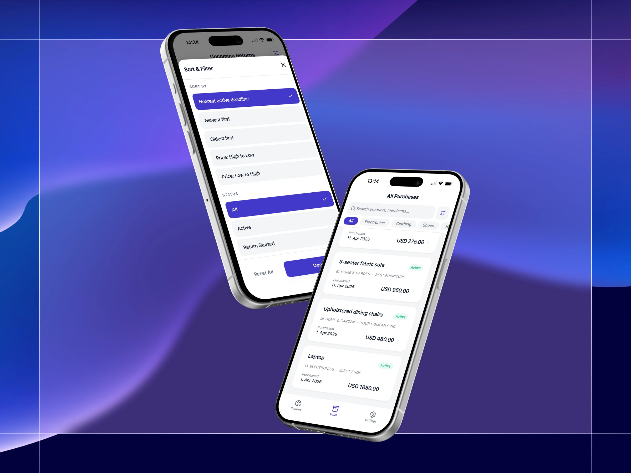 Reclaim landing page and mobile purchase app shown together