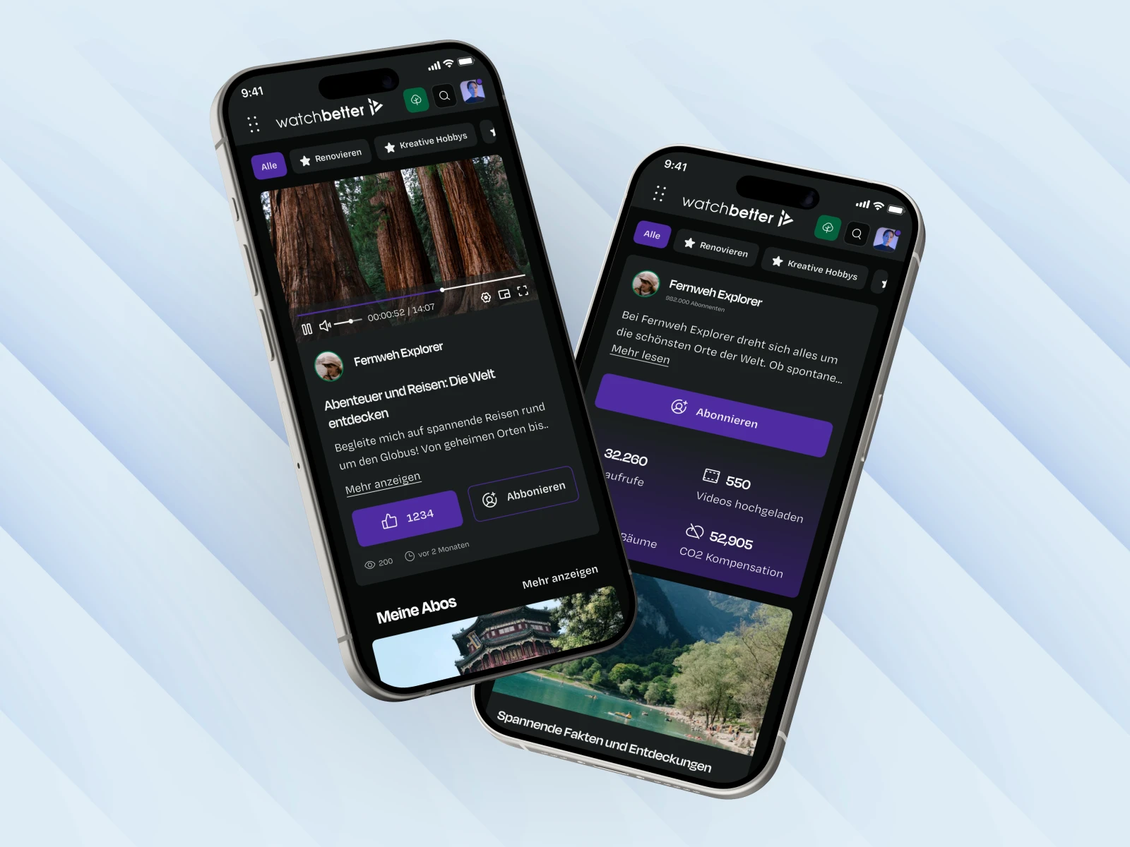WatchBetter mobile streaming experience and content browsing screens