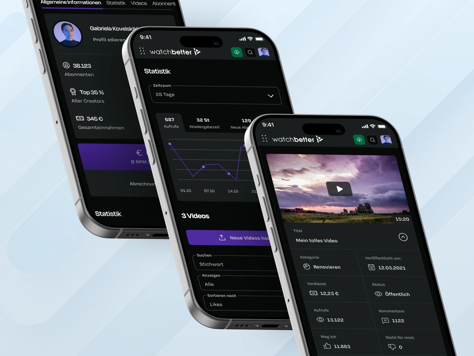 WatchBetter video and channel management screens