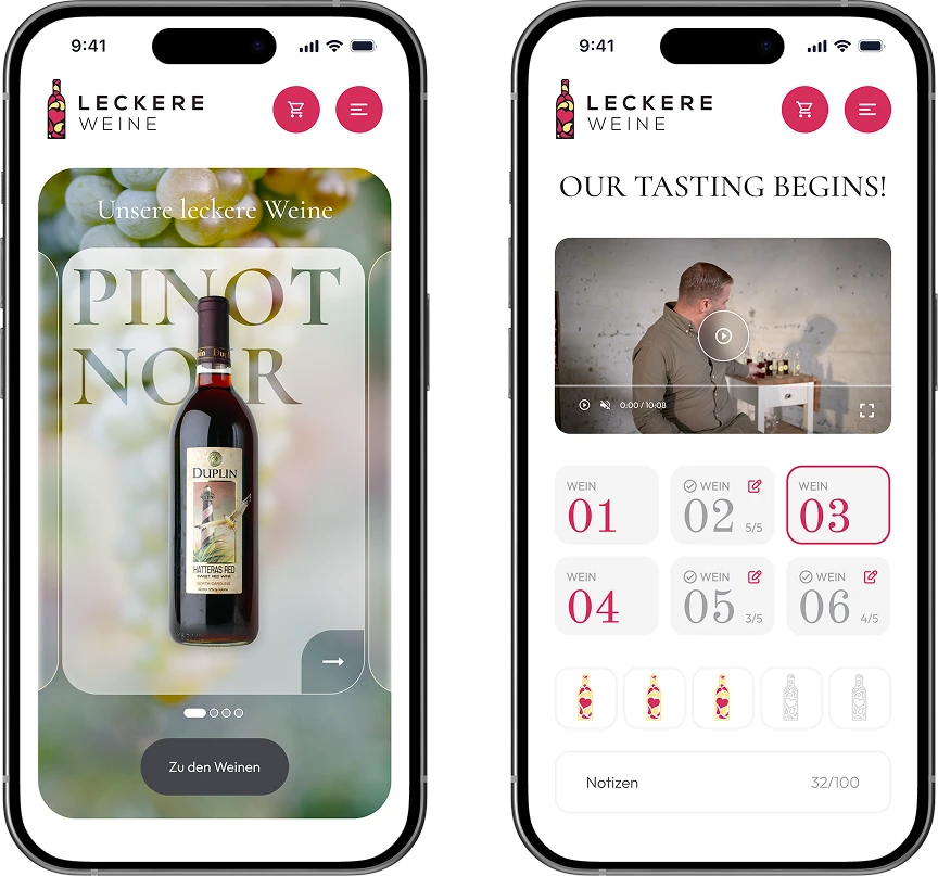 Mobile wine store and shopping interface screens