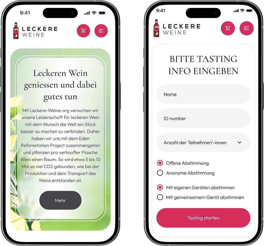 Mobile wine tasting voting interface screens